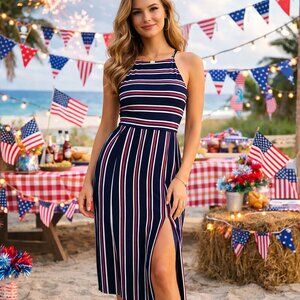 Anthropologie Caution to the Wind Halter top midi slit dress - size medium